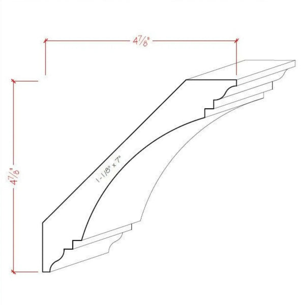 EWCR46 Cove Crown 1-1/8" x 7" Unfinished 4-7/8" High x 4-7/8" Deep, dimensions drawing