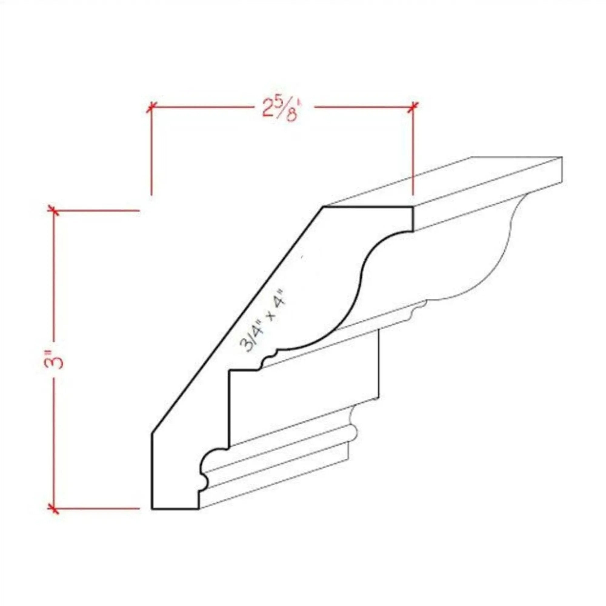 EWCR47 Colonial Crown 3/4" x 4" Unfinished 3" High x 2-5/8" Deep by NewMouldings