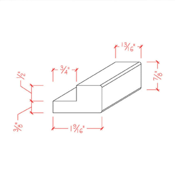 EWLR11 Kitchen Cabinet Light Rail 1-1/2" Wide x 7/8" Trim. Unfinished, dimensions drawing