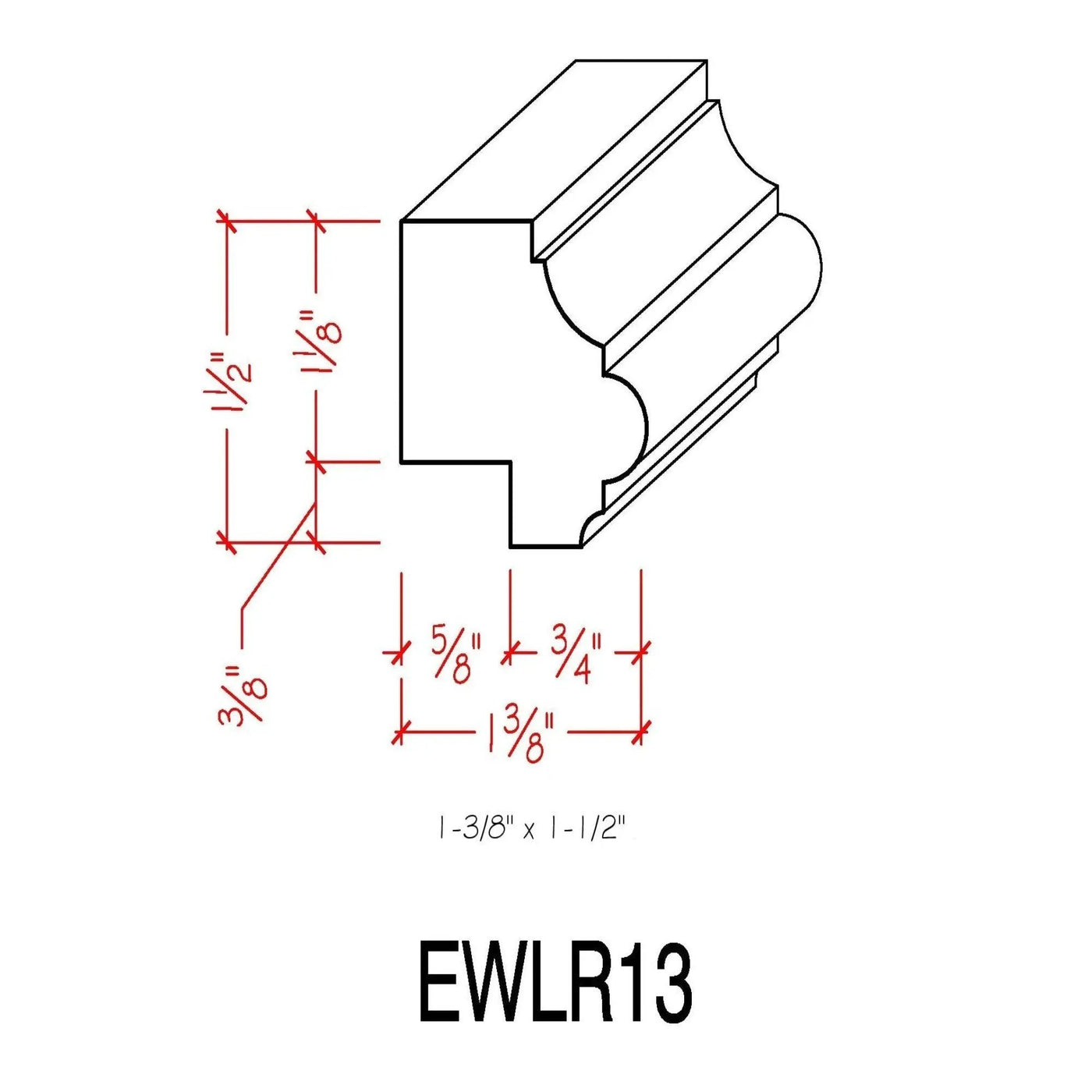 EWLR13 Kitchen Cabinet Light Rail 1-1/2" x 1-3/8" Trim. Unfinished by NewMouldings