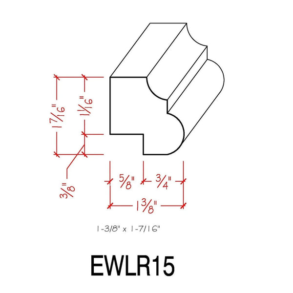 EWLR15 Kitchen Cabinet Light Rail 1-3/8" x 1-3/8" Trim. Unfinished, dimensions drawing