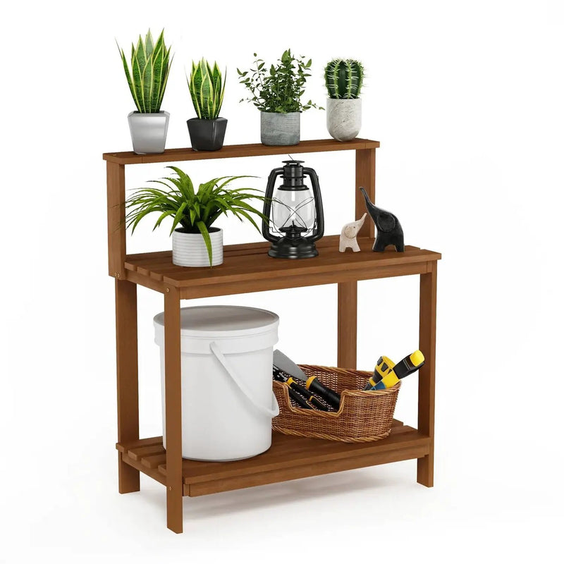 Solid Meranti Wood Outdoor Garden Potting Bench Table with Bottom Shelf by HomePacific