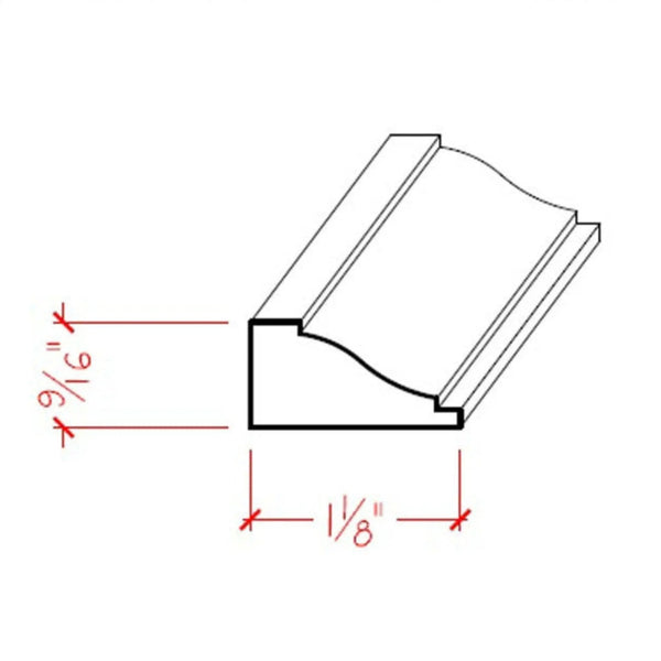 EWPM12 Colonial Panel Molding 1-1/8" wide x 9/16" Trim. Unfinished, dimensions drawing