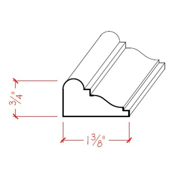 EWPM14 Colonial Panel Molding 1-3/8" wide x 3/4" Trim. Unfinished, dimensions drawing