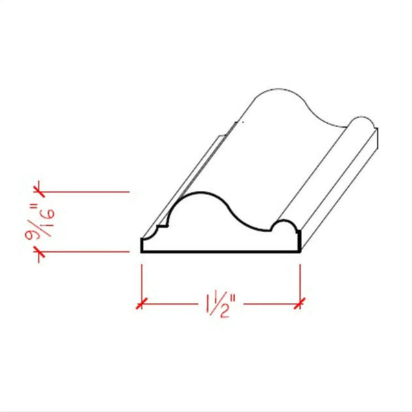 EWPM17 Panel Molding 1-1/2" wide x 9/16" Trim. Unfinished, dimensions drawing