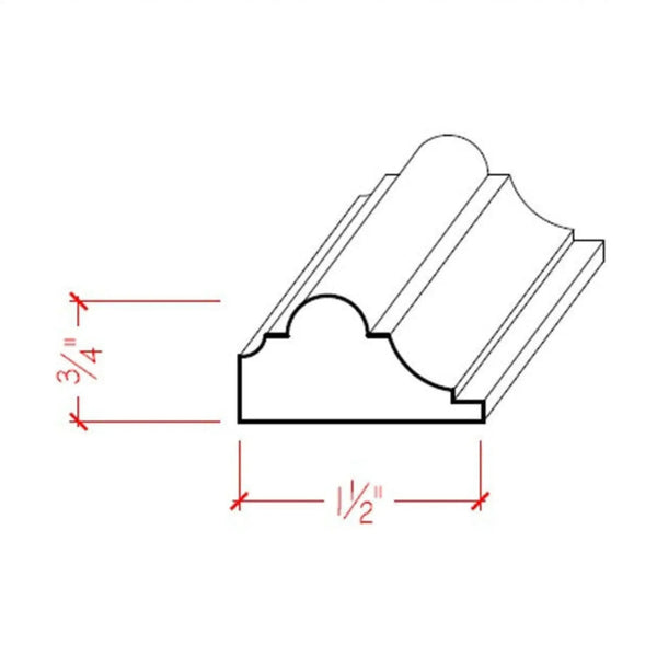EWPM19 Nose and Cove Panel Molding 1-1/2" wide x 3/4" Trim. Unfinished, dimensions drawing