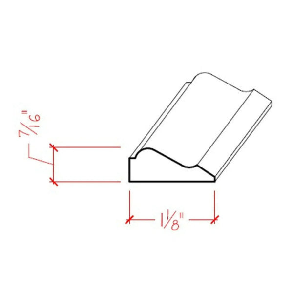 EWPM38 Colonial Panel Molding 1-1/8" wide x 7/16" Trim. Unfinished, dimensions drawing
