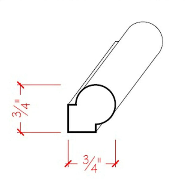 EWPM40 Round Panel Moulding Trim 3/4" x 3/4" Unfinished Solid Hardwood, dimensions drawing