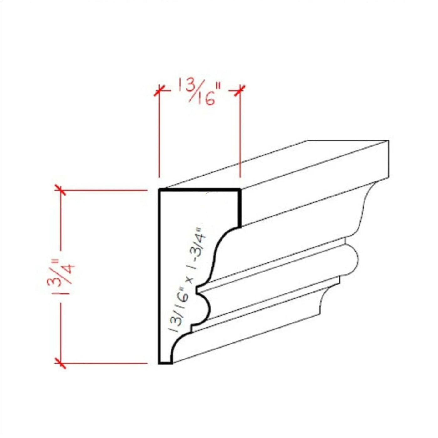 EWSC11 Solid Crown 1-3/4" High x 13/16" Deep Moulding. Unfinished by NewMouldings