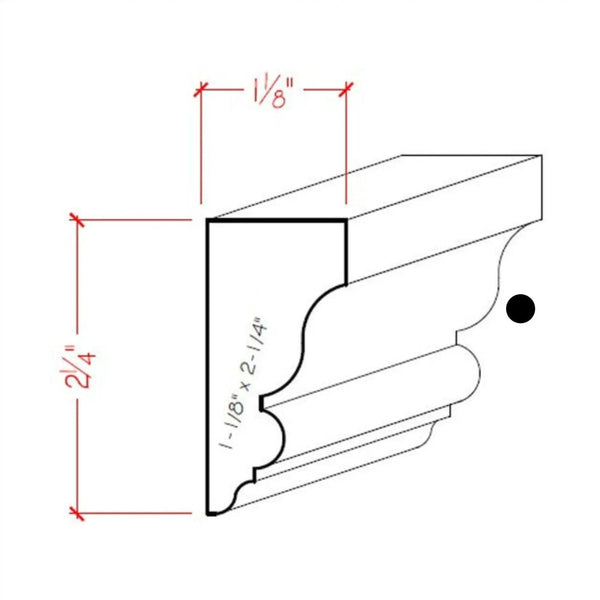 EWSC12 Solid Crown 2-1/4" High x 1-1/8" Deep Moulding. Unfinished, dimensions drawing