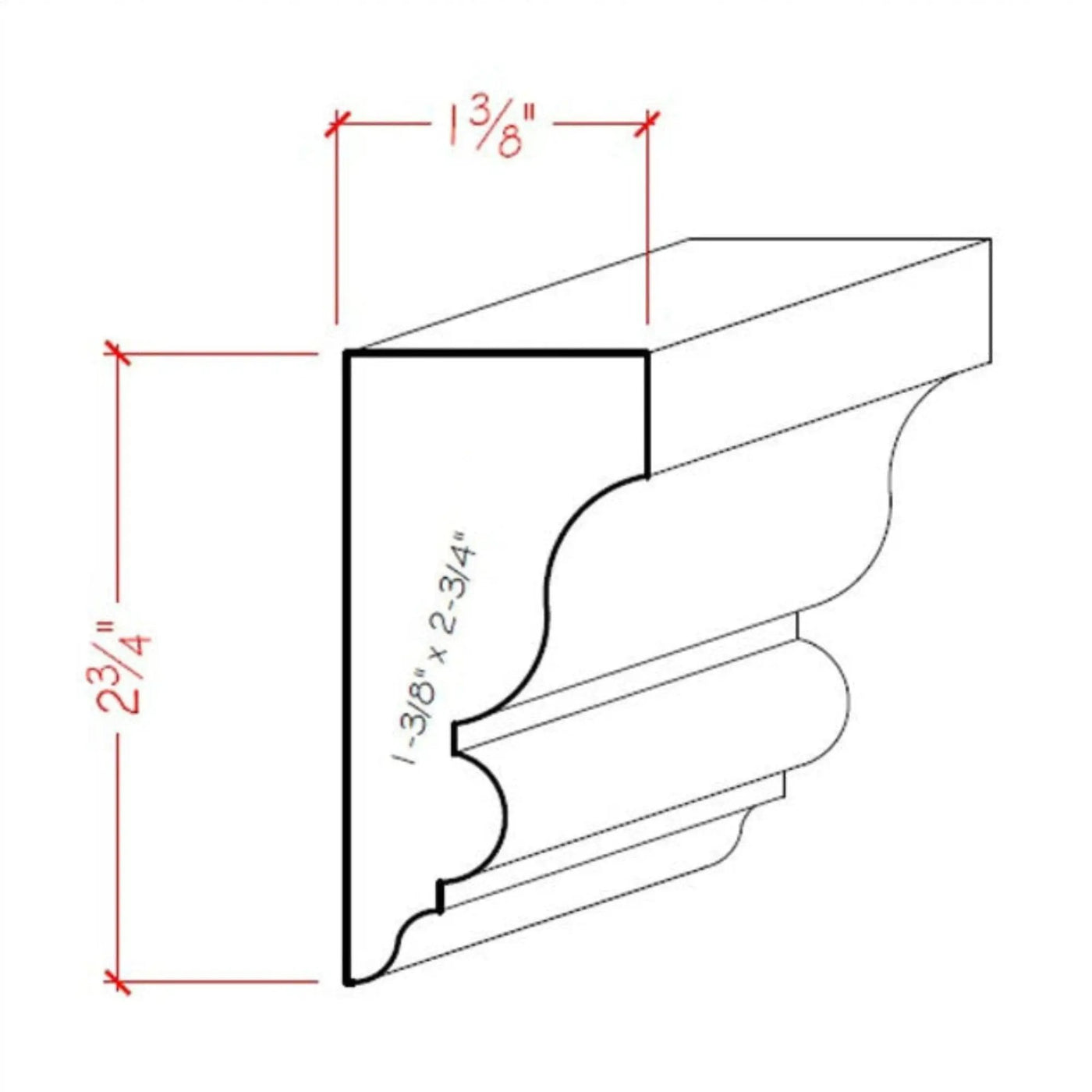 EWSC13 Solid Crown 2-3/4" High x 1-3/8" Deep Moulding. Unfinished by NewMouldings