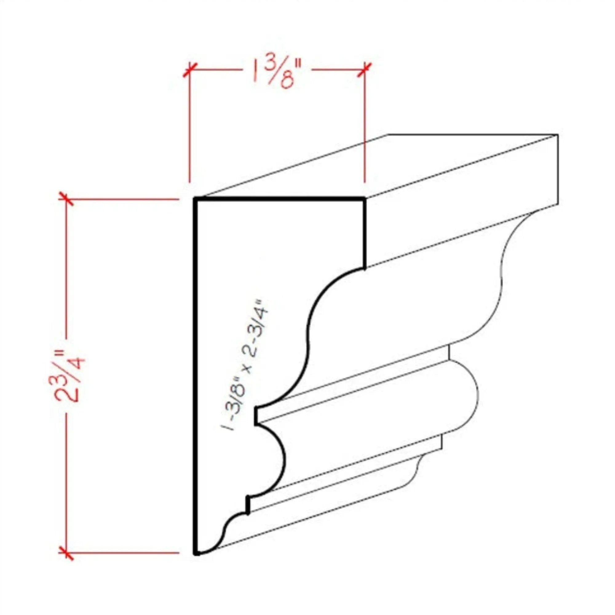 EWSC13 Solid Crown 2-3/4" High x 1-3/8" Deep Moulding. Unfinished by NewMouldings