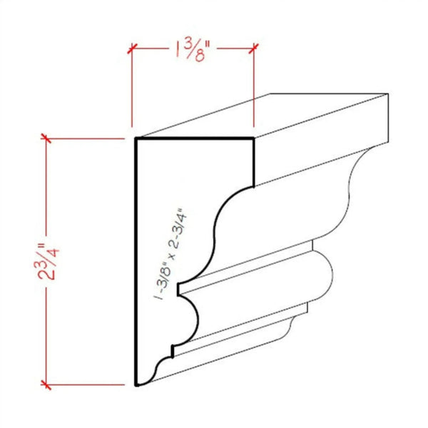 EWSC13 Solid Crown 2-3/4" High x 1-3/8" Deep Moulding. Unfinished, dimensions drawing
