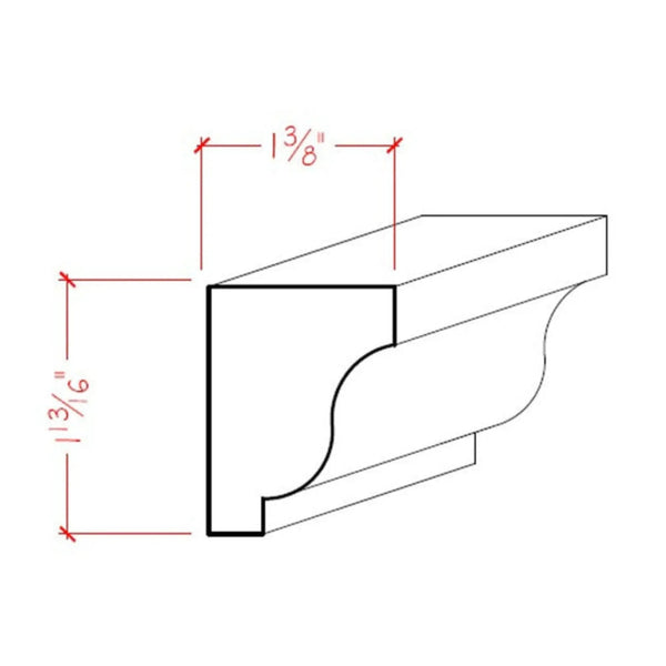 EWSC15 Solid Crown 1-3/4" High x 1-3/8" Deep Moulding. Unfinished, dimensions drawing