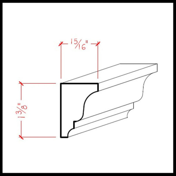 EWSC16 Solid Crown 1-3/8" High x 1" Deep Moulding. Unfinished, dimensions drawing