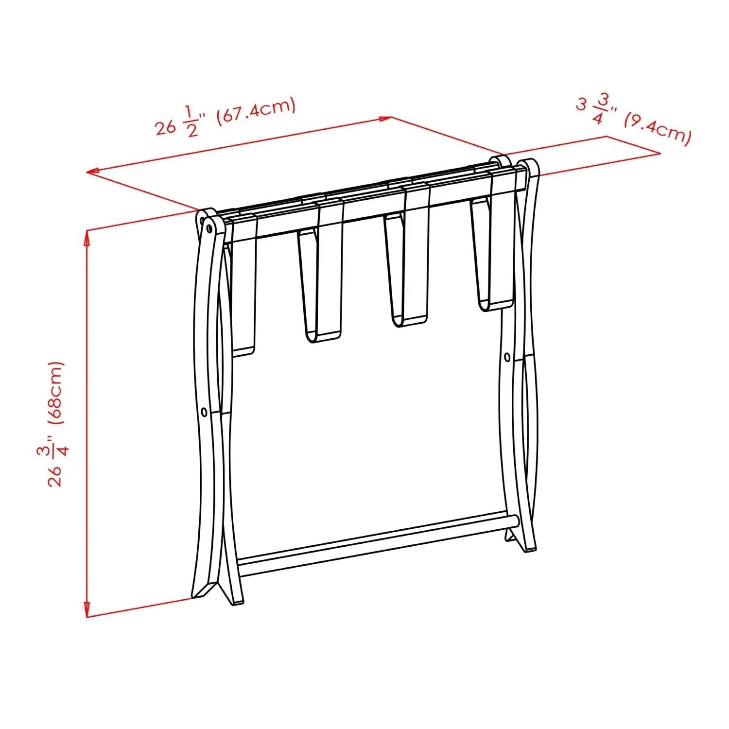 Solid Wood Folding Luggage Rack in Dark Brown Finish with Black Nylon Straps by HomePacific