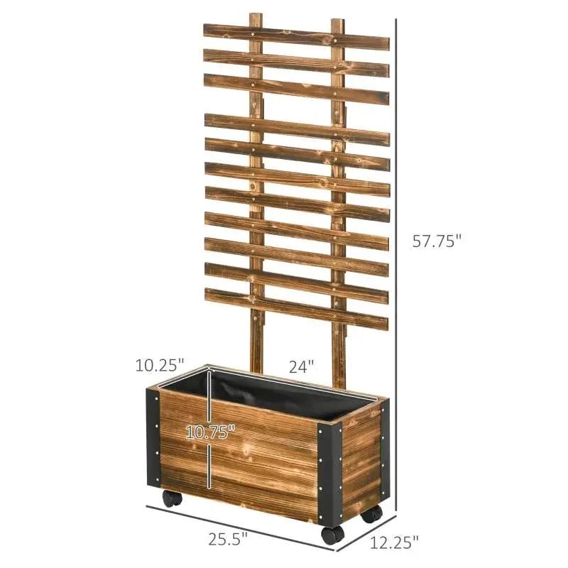 Farmhouse Rustic Wooden Raised Garden Bed Planter with Trellis on Wheels by HomePacific