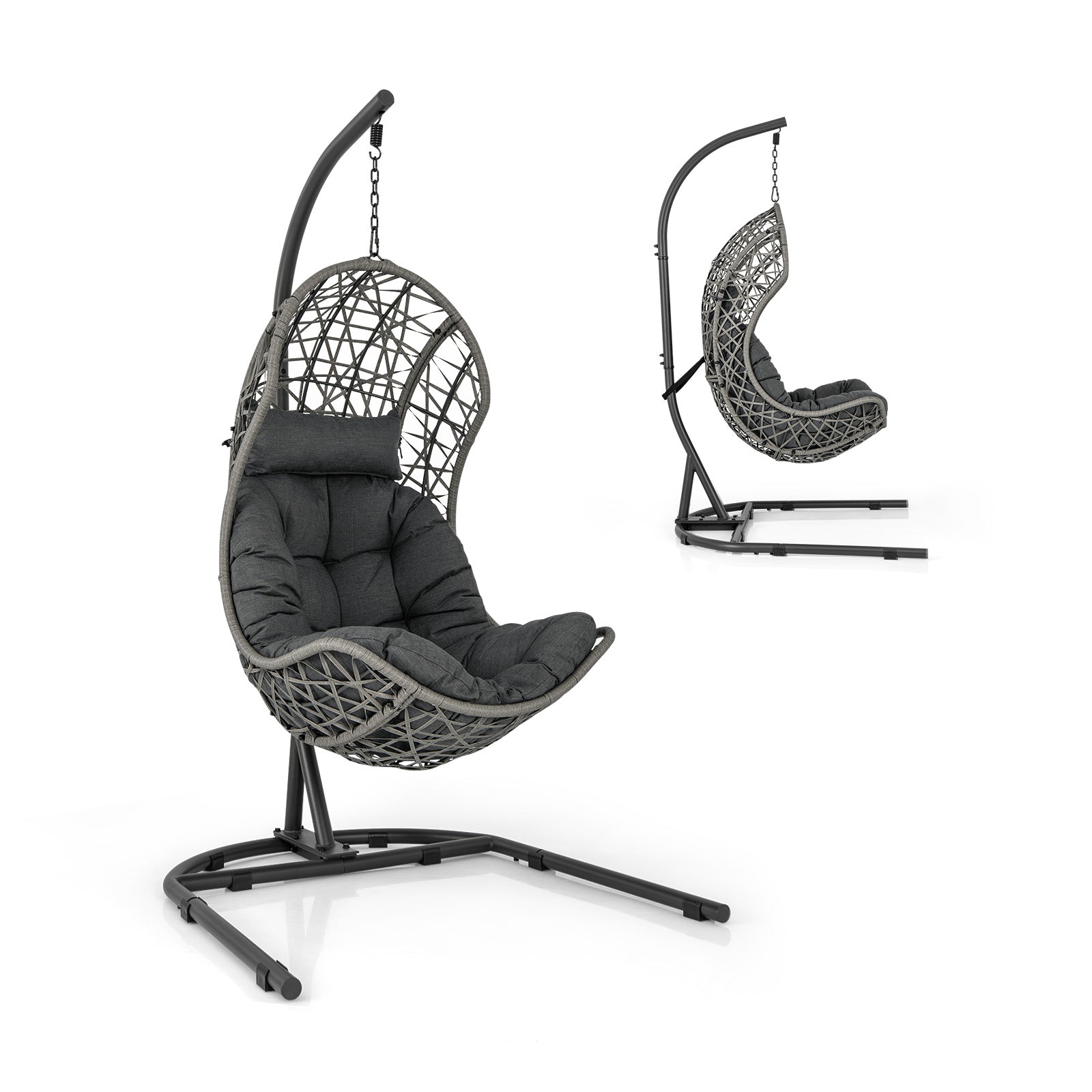 Egg Chair with Stand PE Rattan Swing Hammock Chair with Pillow and Cushion-Gray by DirectDeals