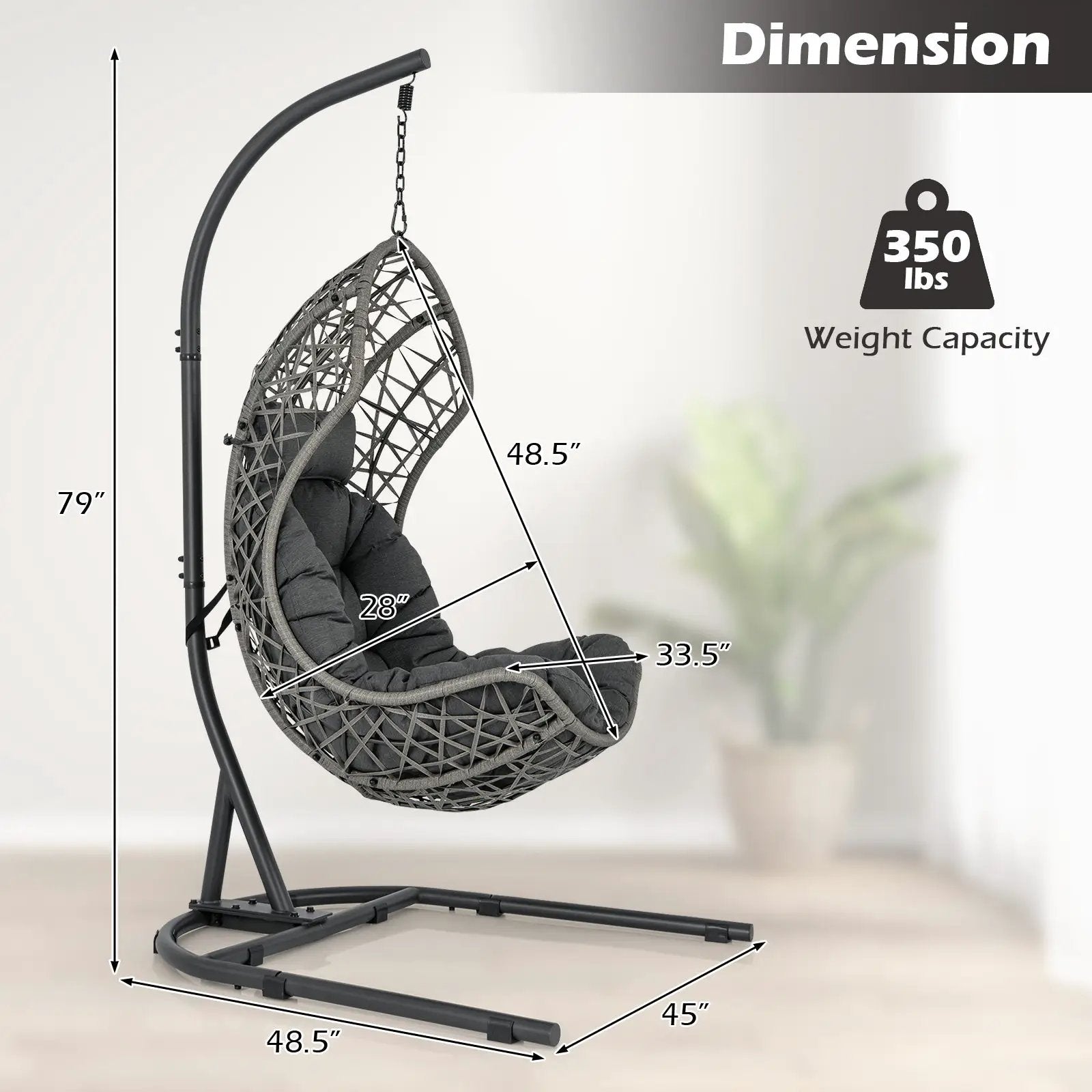Egg Chair with Stand PE Rattan Swing Hammock Chair with Pillow and Cushion-Gray by DirectDeals