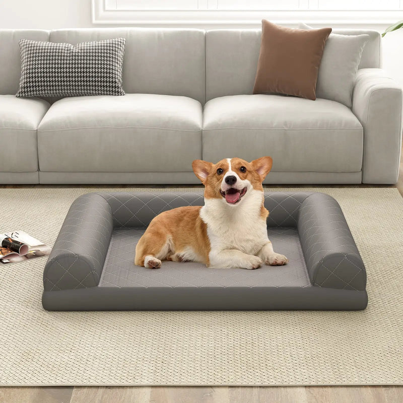 Egg-Foam Dog Crate Bed with 3-Side Bolster and Removable Washable Bed Cover-Gray by DirectDeals