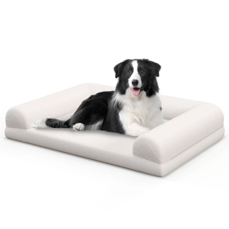 Egg-Foam Dog Crate Bed with 3-Side Bolster and Removable Washable Bed Cover-Beige by DirectDeals