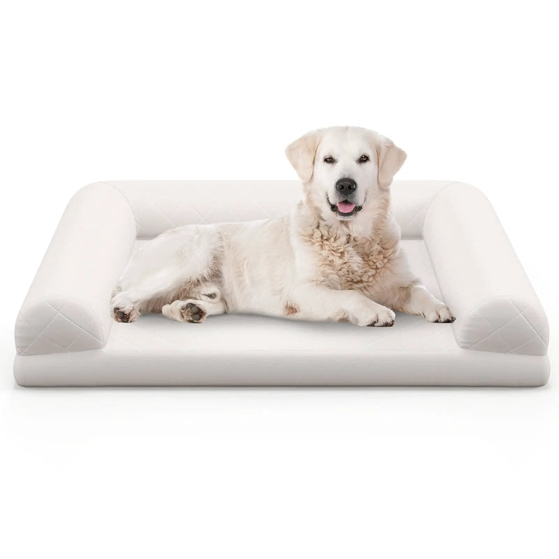Egg-Foam Dog Crate Bed with 3-Side Bolster and Removable Washable Bed Cover-Beige by DirectDeals
