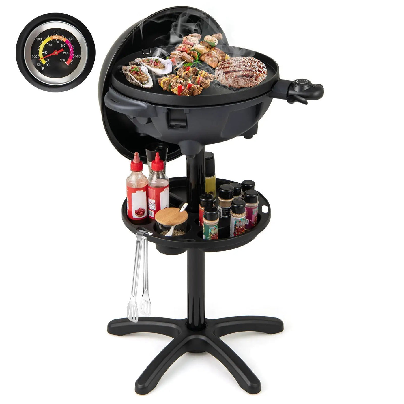 Electric BBQ Grill 1200W Indoor Outdoor Grill with 2-Zone Non-Stick Grilling Plate by DirectDeals