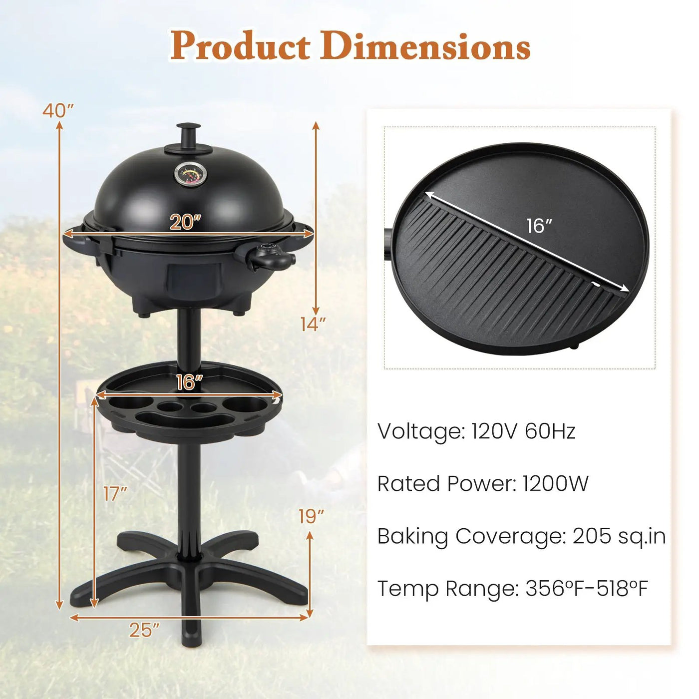 Electric BBQ Grill 1200W Indoor Outdoor Grill with 2-Zone Non-Stick Grilling Plate by DirectDeals