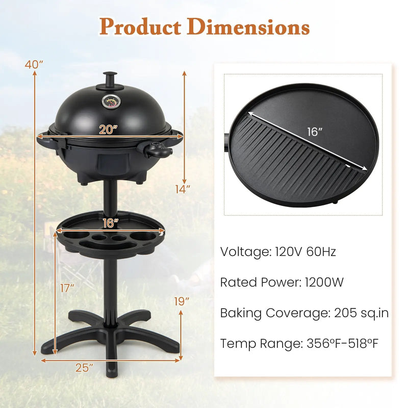 Electric BBQ Grill 1200W Indoor Outdoor Grill with 2-Zone Non-Stick Grilling Plate by DirectDeals