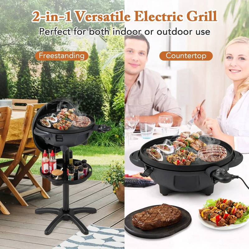 Electric BBQ Grill 1200W Indoor Outdoor Grill with 2-Zone Non-Stick Grilling Plate by DirectDeals