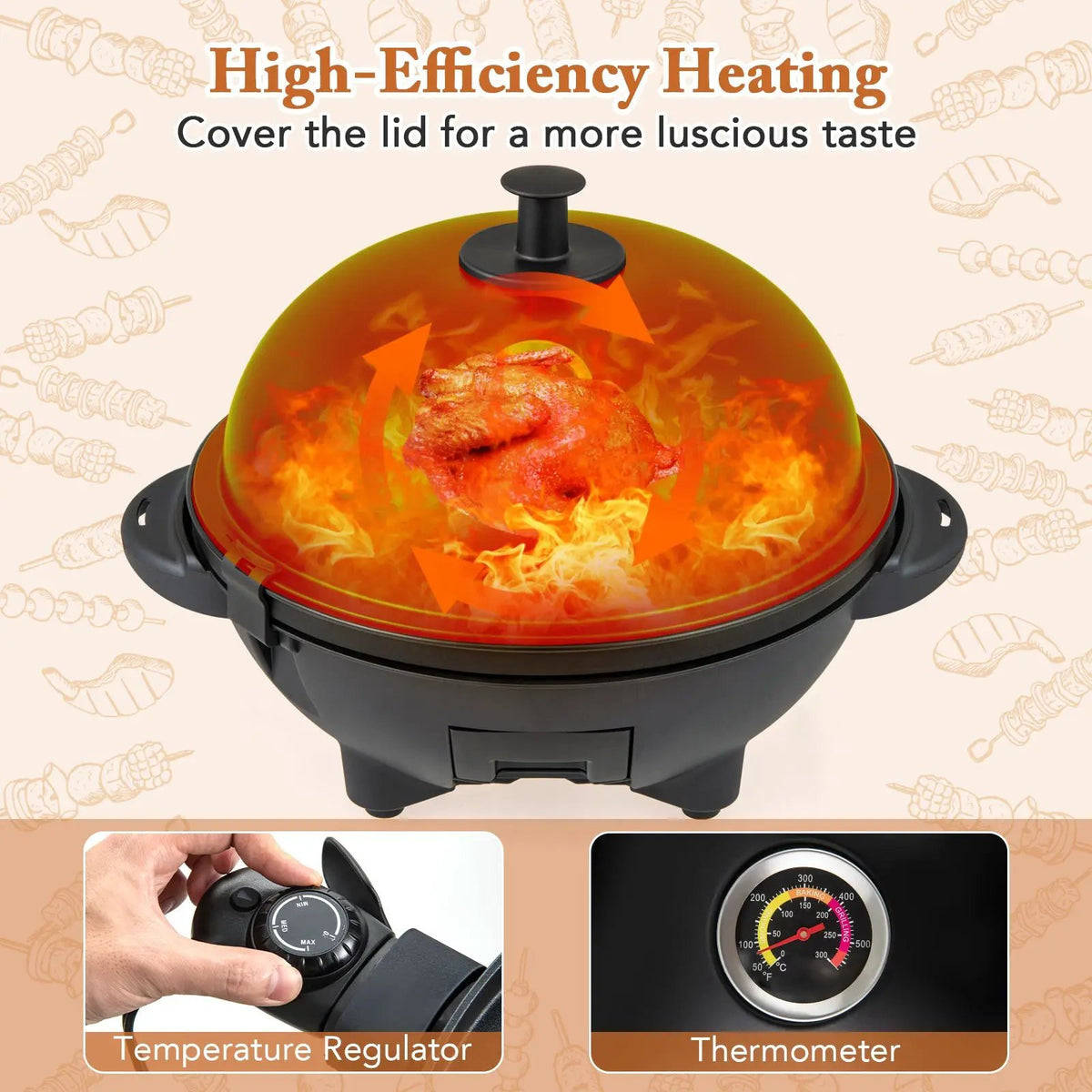Electric BBQ Grill 1200W Indoor Outdoor Grill with 2-Zone Non-Stick Grilling Plate by DirectDeals