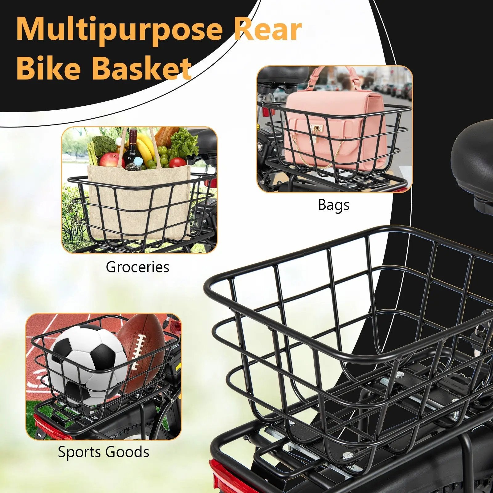 Electric Bike Rear Basket Heavy Duty Metal Rear Bike Basket by DirectDeals