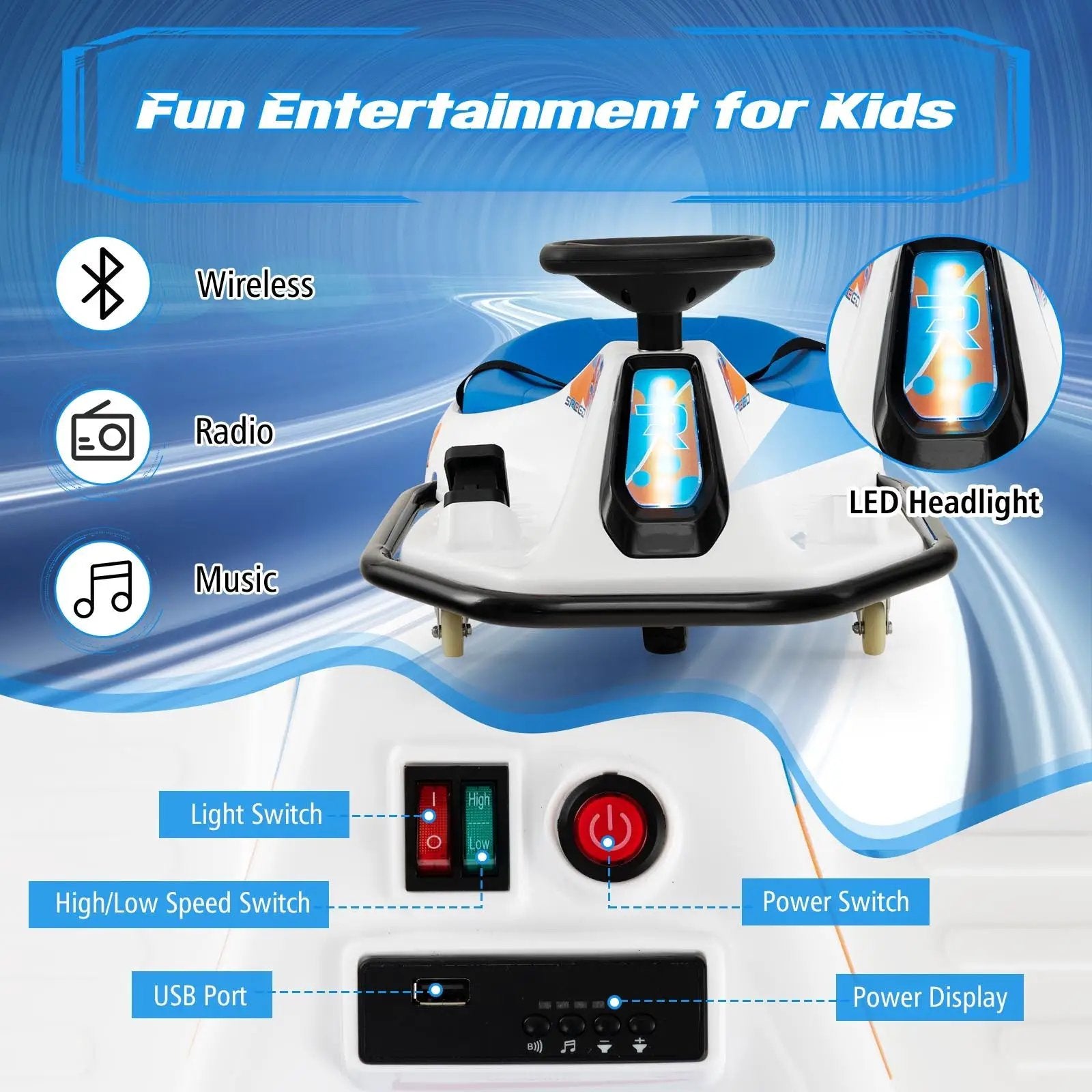 24V Electric Drifting Go Kart for Kids with 360° Spin Wireless Connection-Navy by DirectDeals