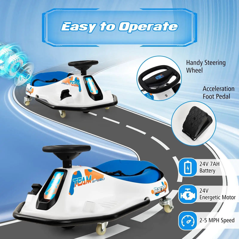 24V Electric Drifting Go Kart for Kids with 360° Spin Wireless Connection-Navy by DirectDeals