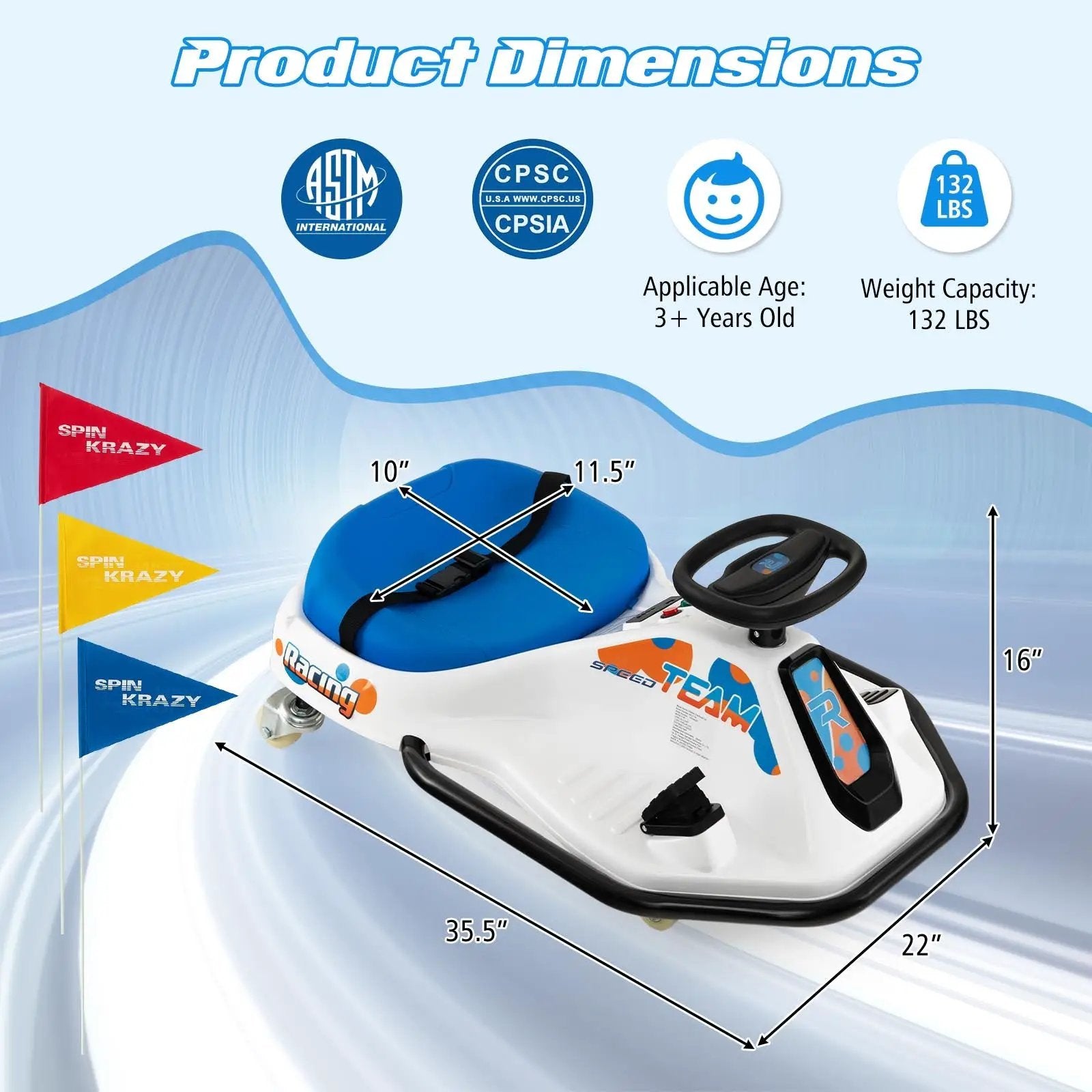 24V Electric Drifting Go Kart for Kids with 360° Spin Wireless Connection-Navy by DirectDeals