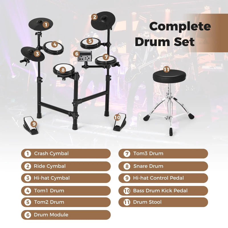 Electric Drum Set Foldable Drum Kit with 10 Demos and USB MIDI and 2 Drumsticks by DirectDeals