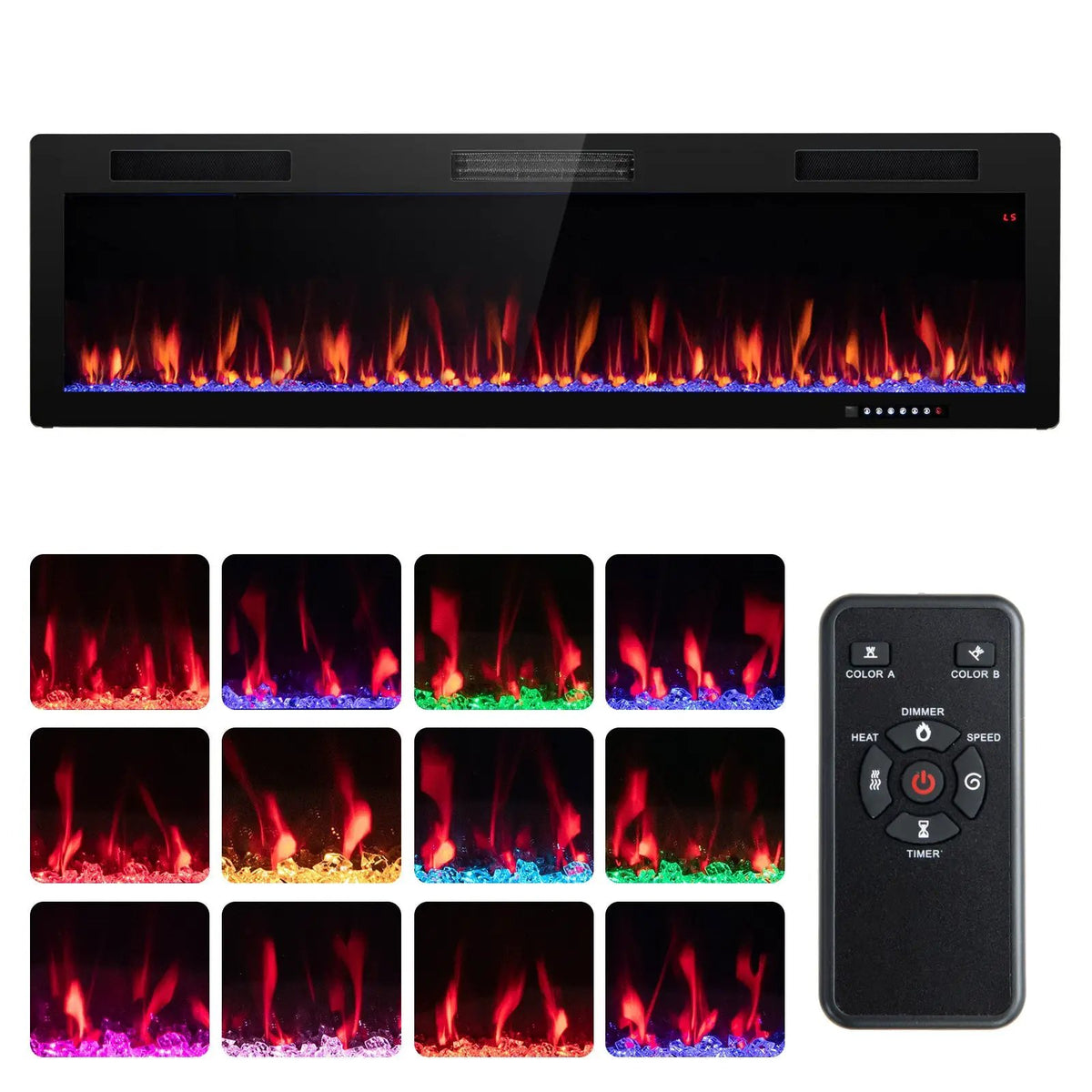Electric Fireplace 40/50/60 Inches Recessed and Wall Mounted for 2' x 6' Stud by DirectDeals