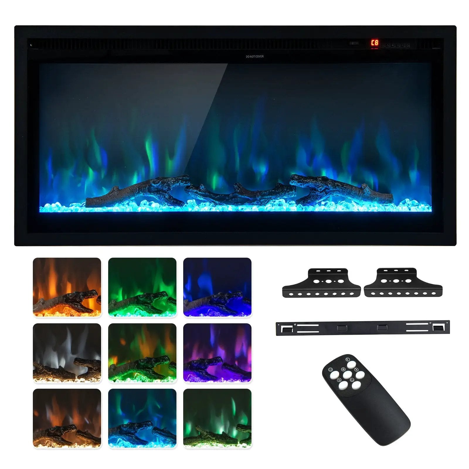 Electric Fireplace in-Wall Recessed with Remote Control and Adjustable Color and Brightness by DirectDeals