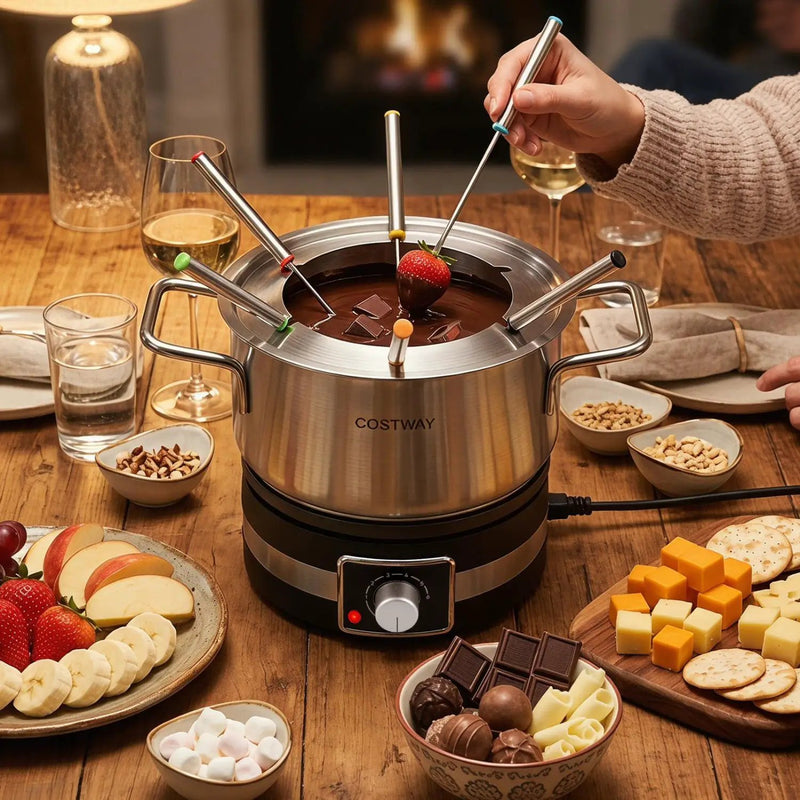 Electric Fondue Pot Set with 6 Forks - 2.6 Quart Capacity by DirectDeals