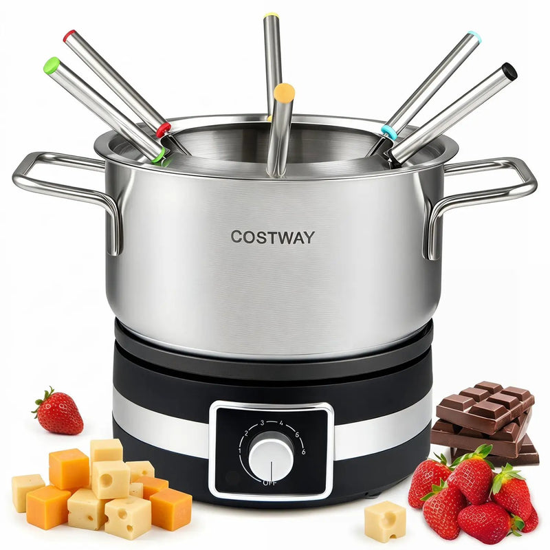 Electric Fondue Pot Set with 6 Forks - 2.6 Quart Capacity by DirectDeals