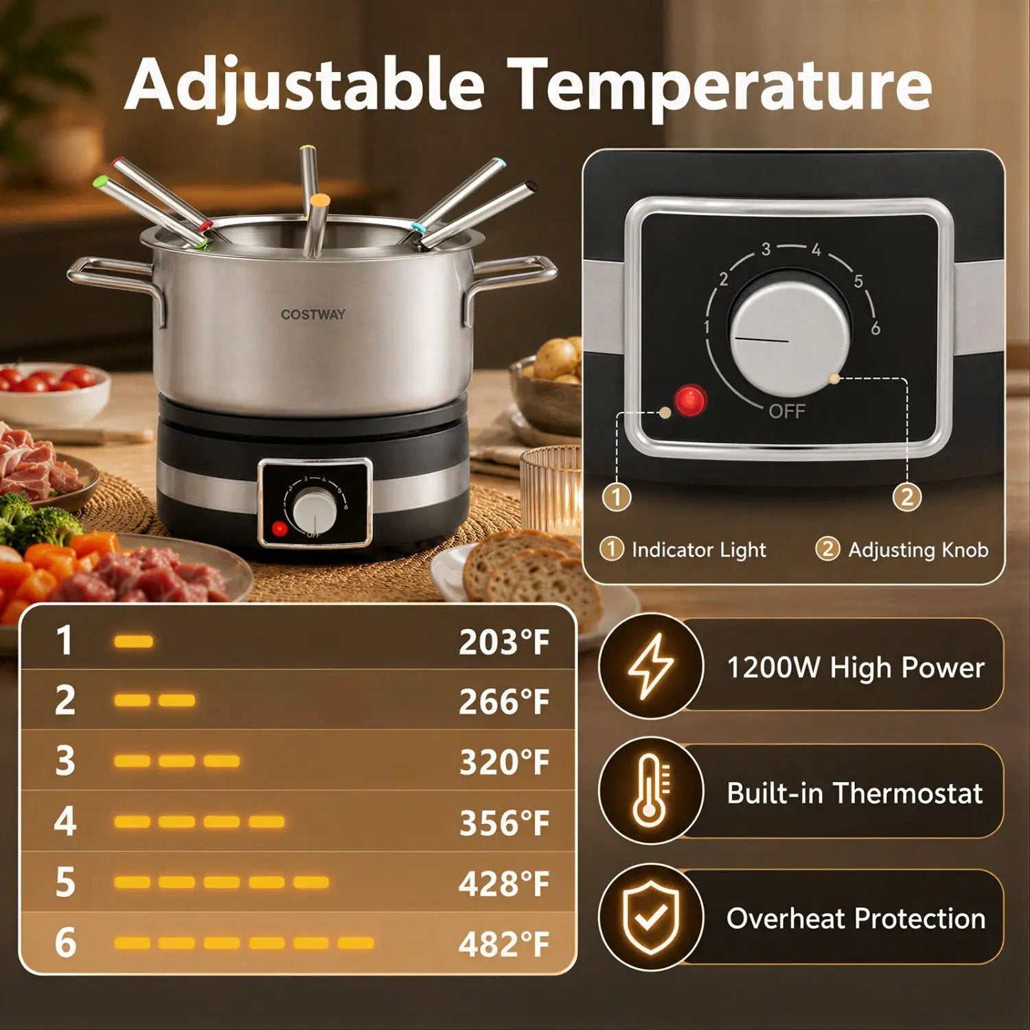 Electric Fondue Pot Set with 6 Forks - 2.6 Quart Capacity by DirectDeals