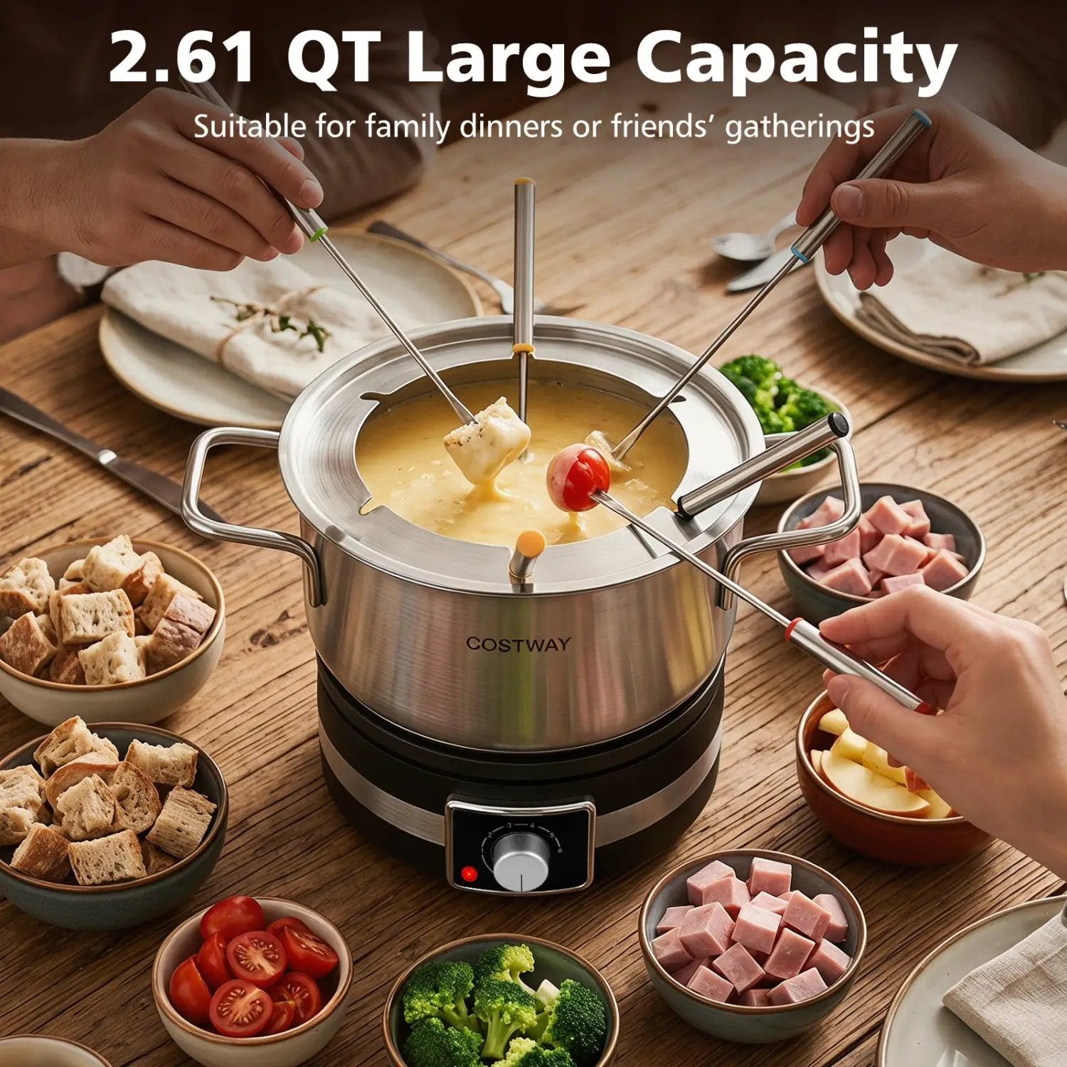Electric Fondue Pot Set with 6 Forks - 2.6 Quart Capacity by DirectDeals