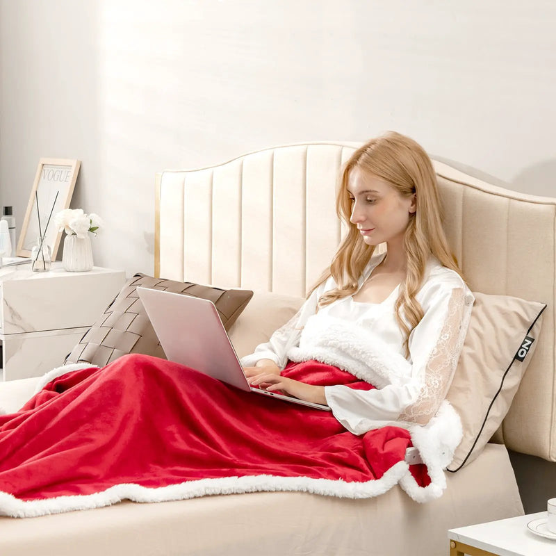 Electric Heated Blanket Throw Reversible Flannel and Sherpa Blanket by DirectDeals