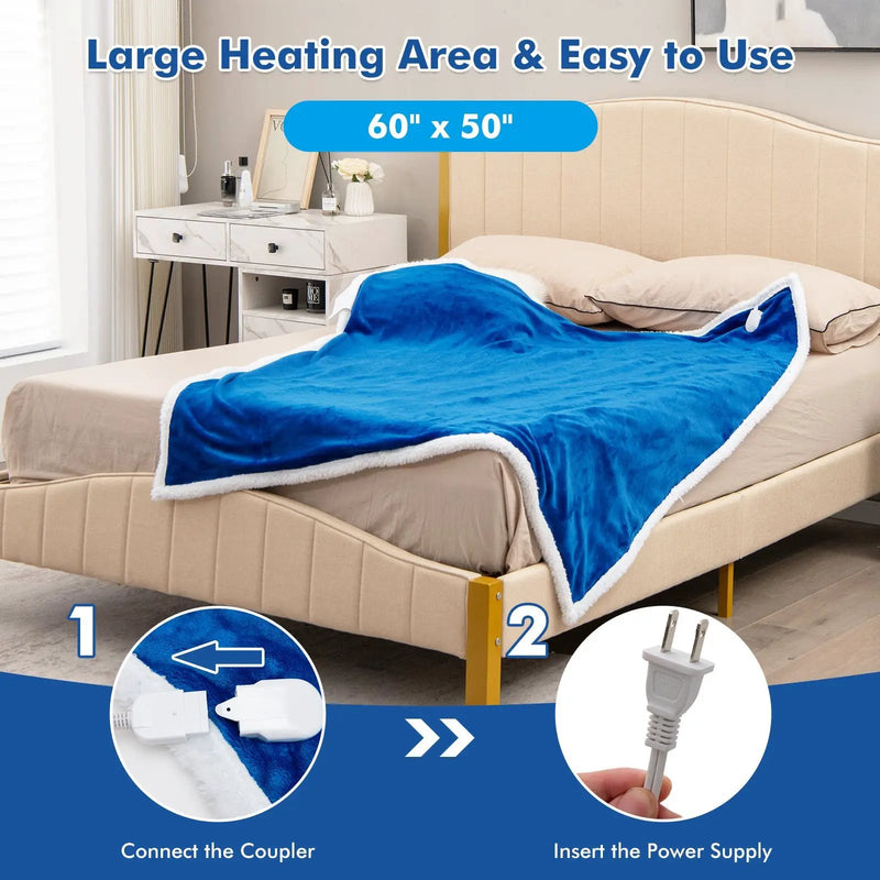 Electric Heated Blanket Throw Reversible Flannel and Sherpa Blanket by DirectDeals