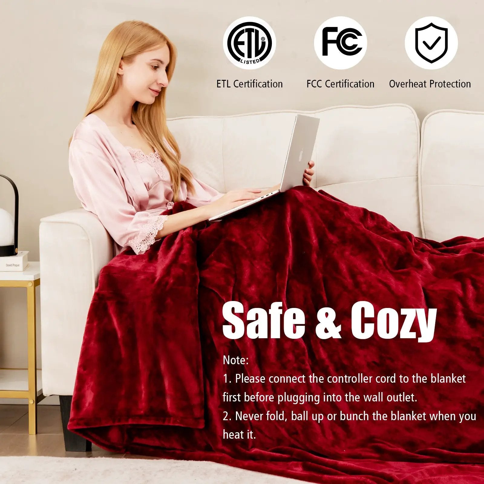 62 x 84 Inch Twin Size Electric Heated Throw Blanket with Timer by DirectDeals