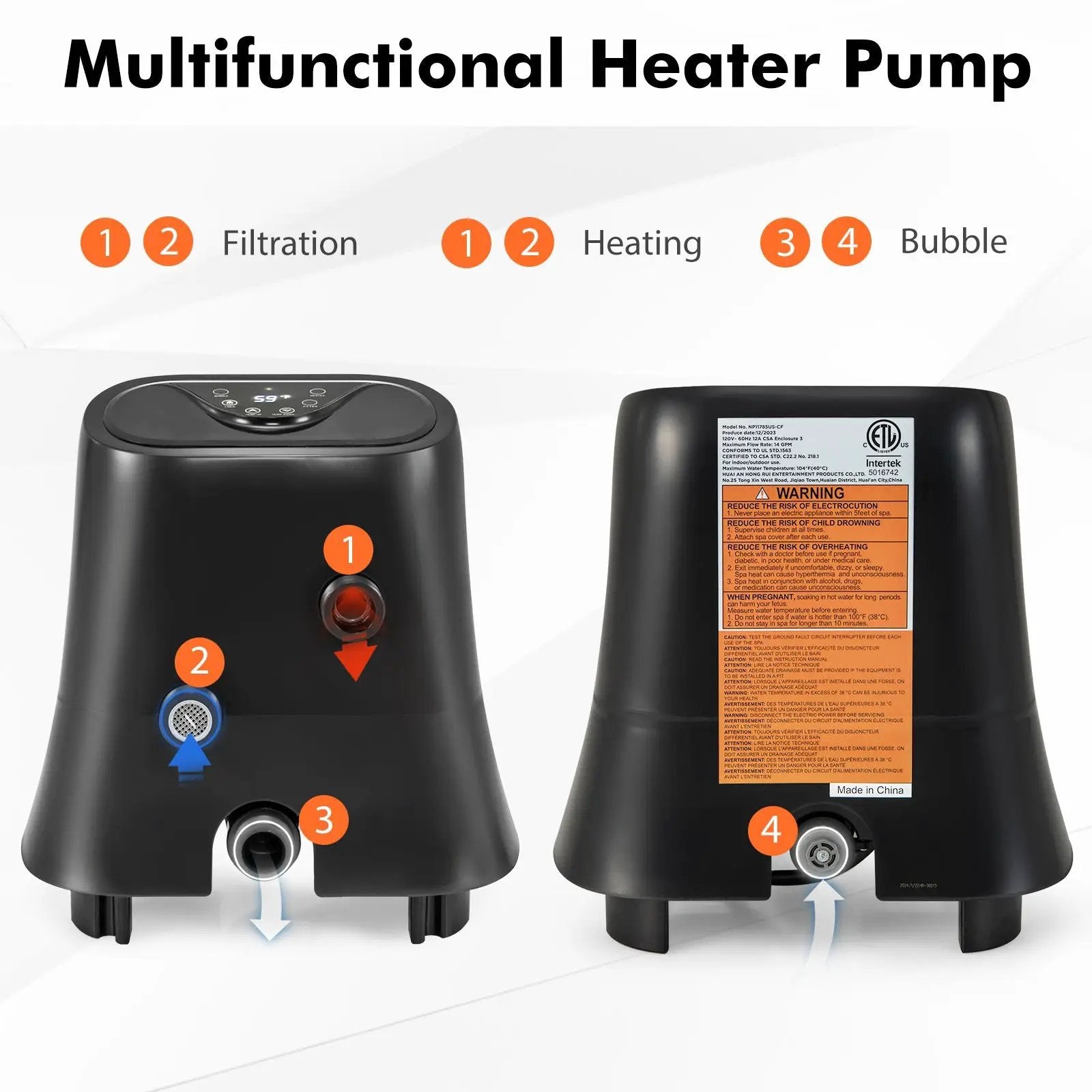 1350W Electric Heater Pump with Touch Panel and LED Display-Black by DirectDeals