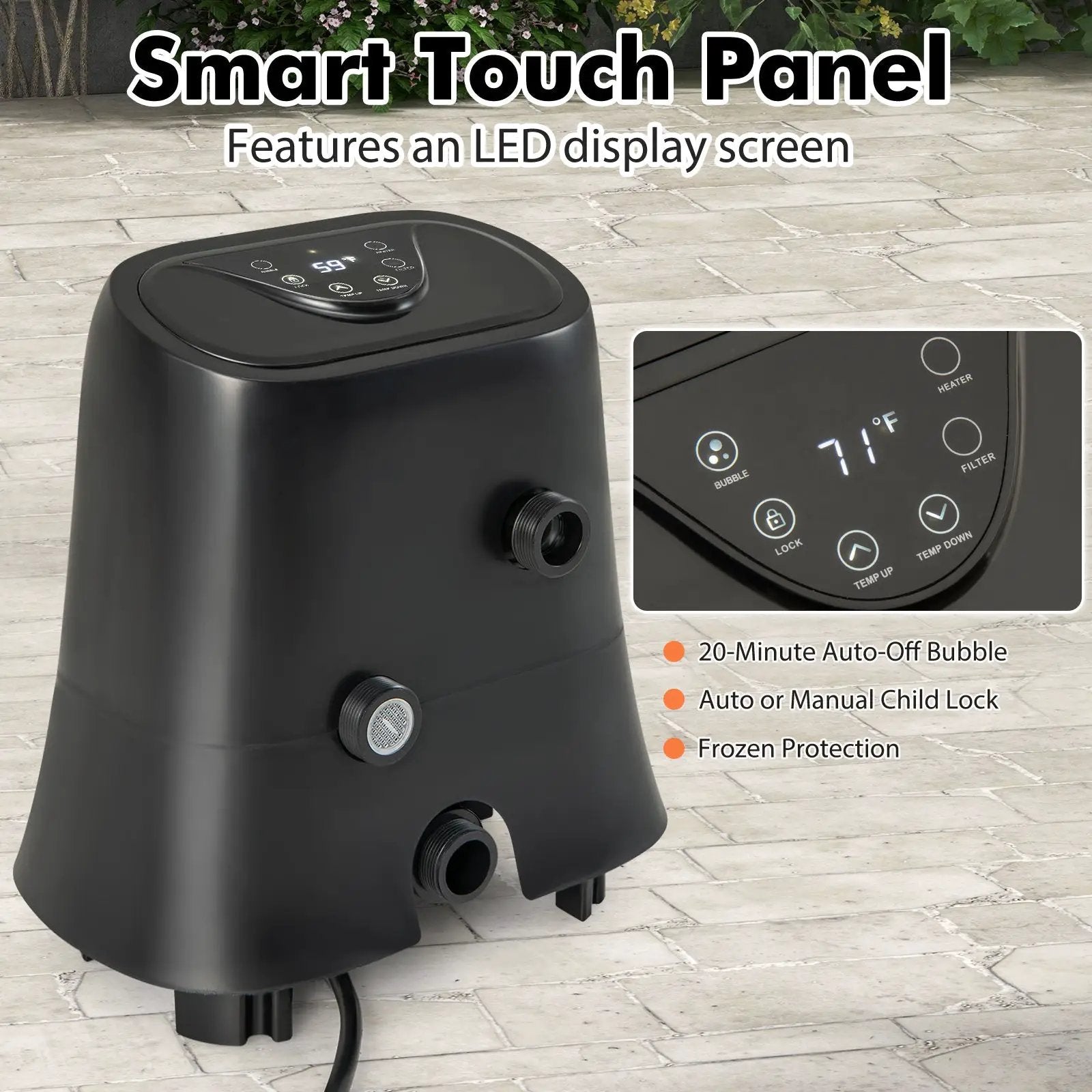 1350W Electric Heater Pump with Touch Panel and LED Display-Black by DirectDeals