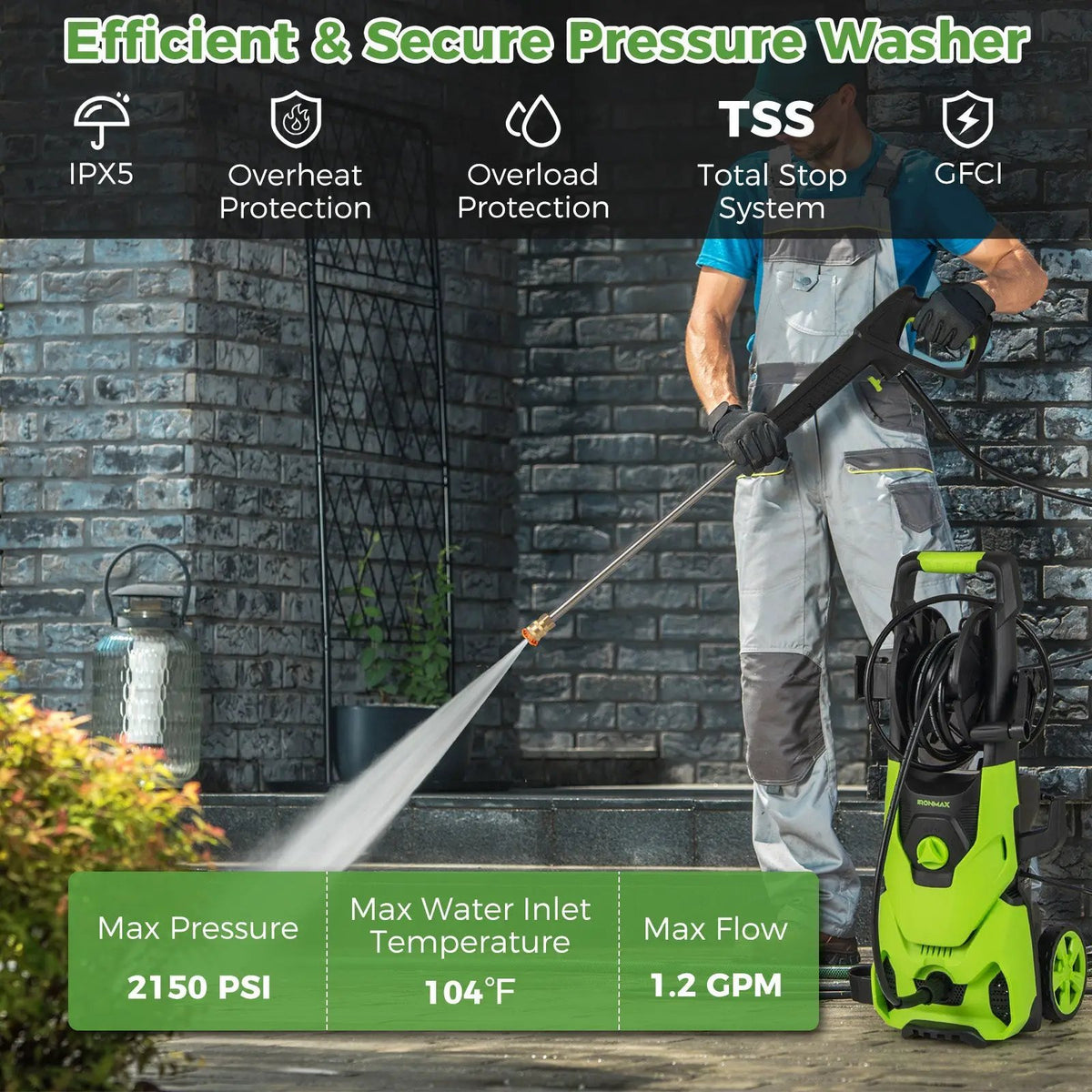 2150PSI Electric Pressure Washer 1.2GPM with 4 Quick Connect Nozzles and Foam Cannon, photo 5 of 9