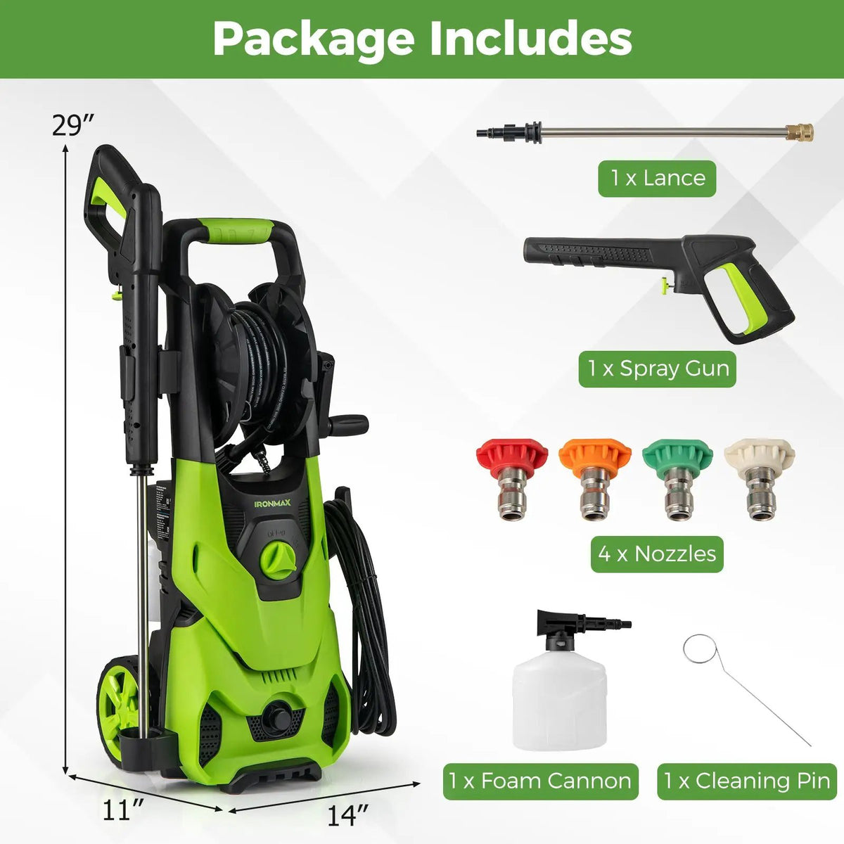 2150PSI Electric Pressure Washer 1.2GPM with 4 Quick Connect Nozzles and Foam Cannon, photo 4 of 9