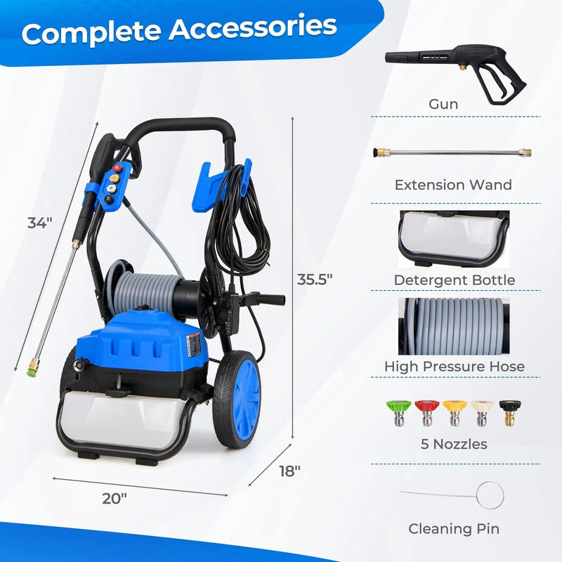 2300 PSI 1.8 GPM Electric Pressure Washer with Wheels and 5 Quick Connect Nozzles-Blue by DirectDeals